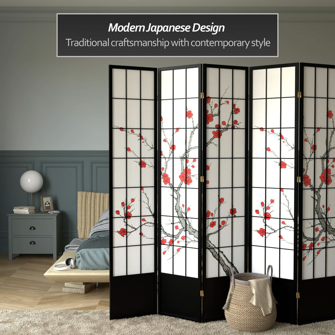 7 ft. Tall Cherry Blossom Shoji Screen