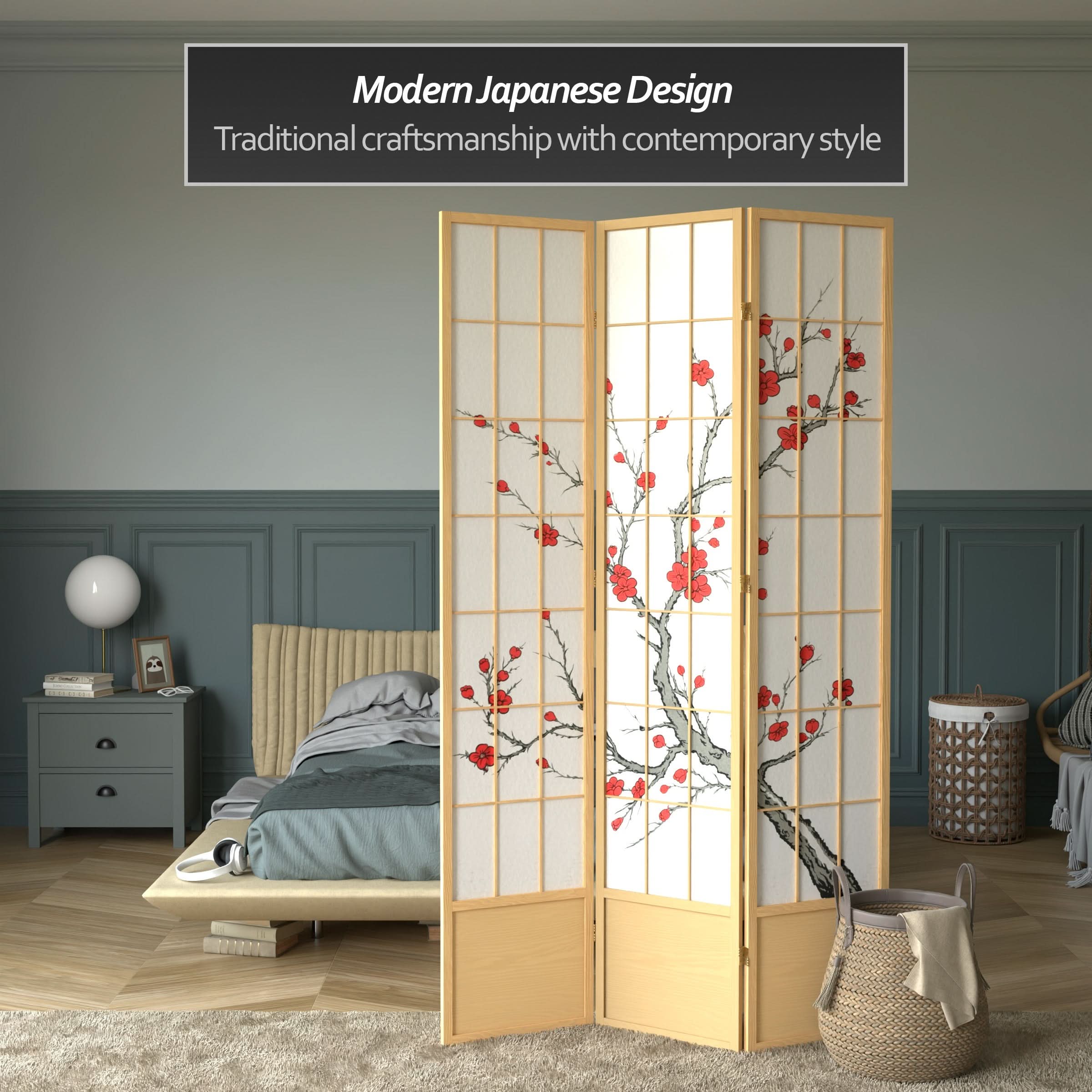 7 ft. Tall Cherry Blossom Shoji Screen