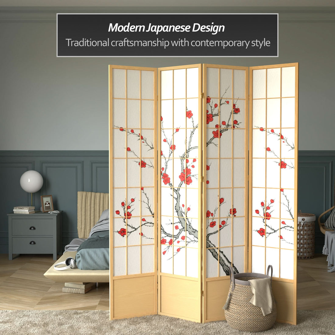 7 ft. Tall Cherry Blossom Shoji Screen