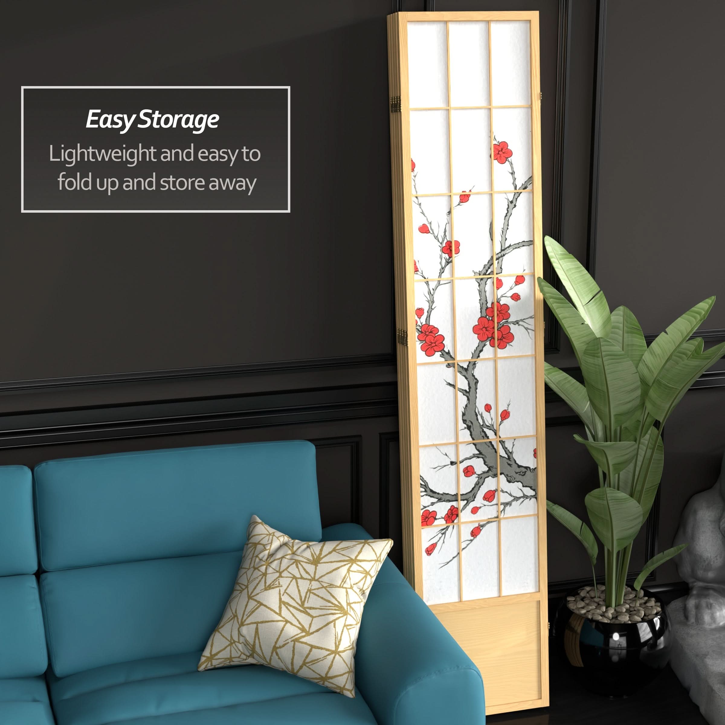 7 ft. Tall Cherry Blossom Shoji Screen