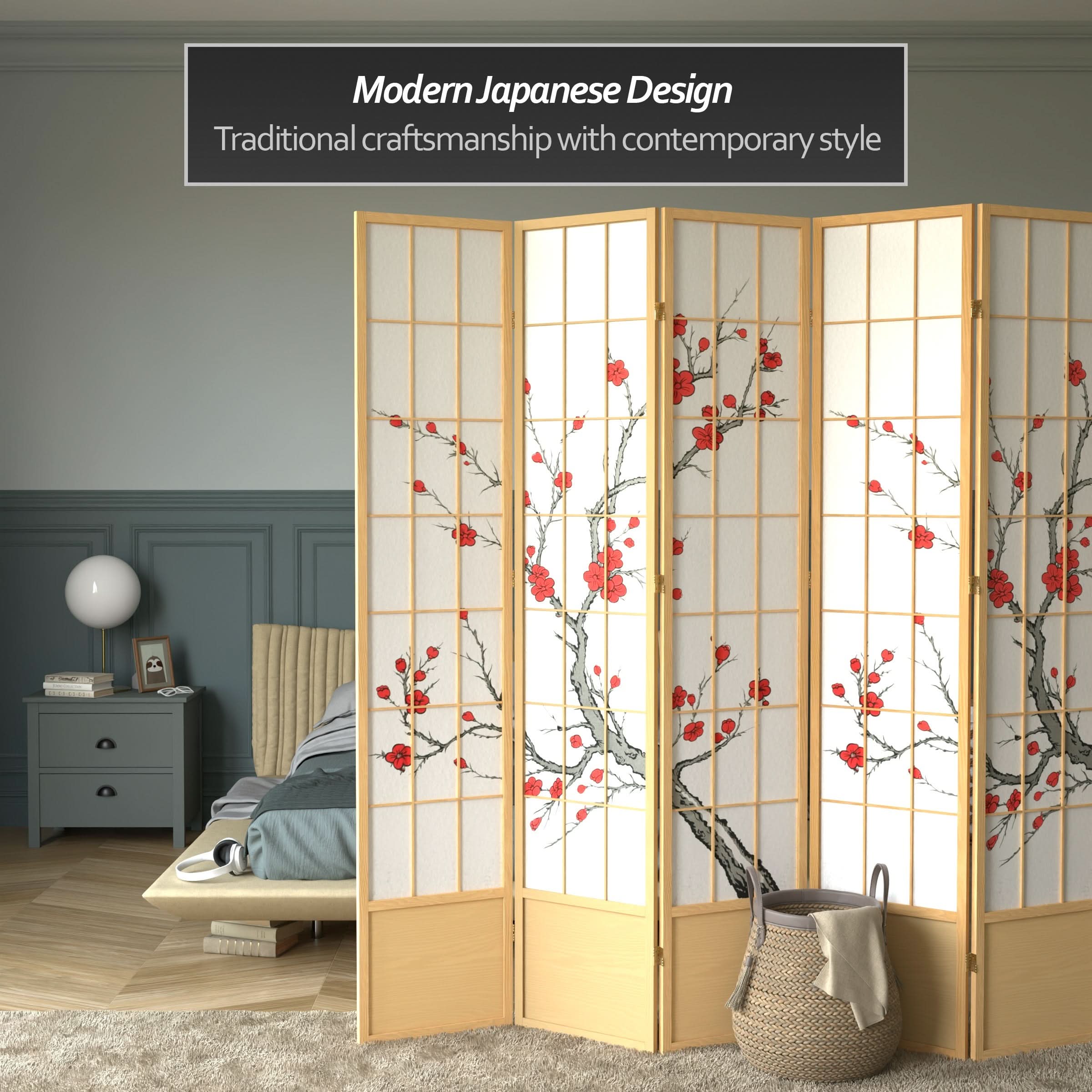 7 ft. Tall Cherry Blossom Shoji Screen