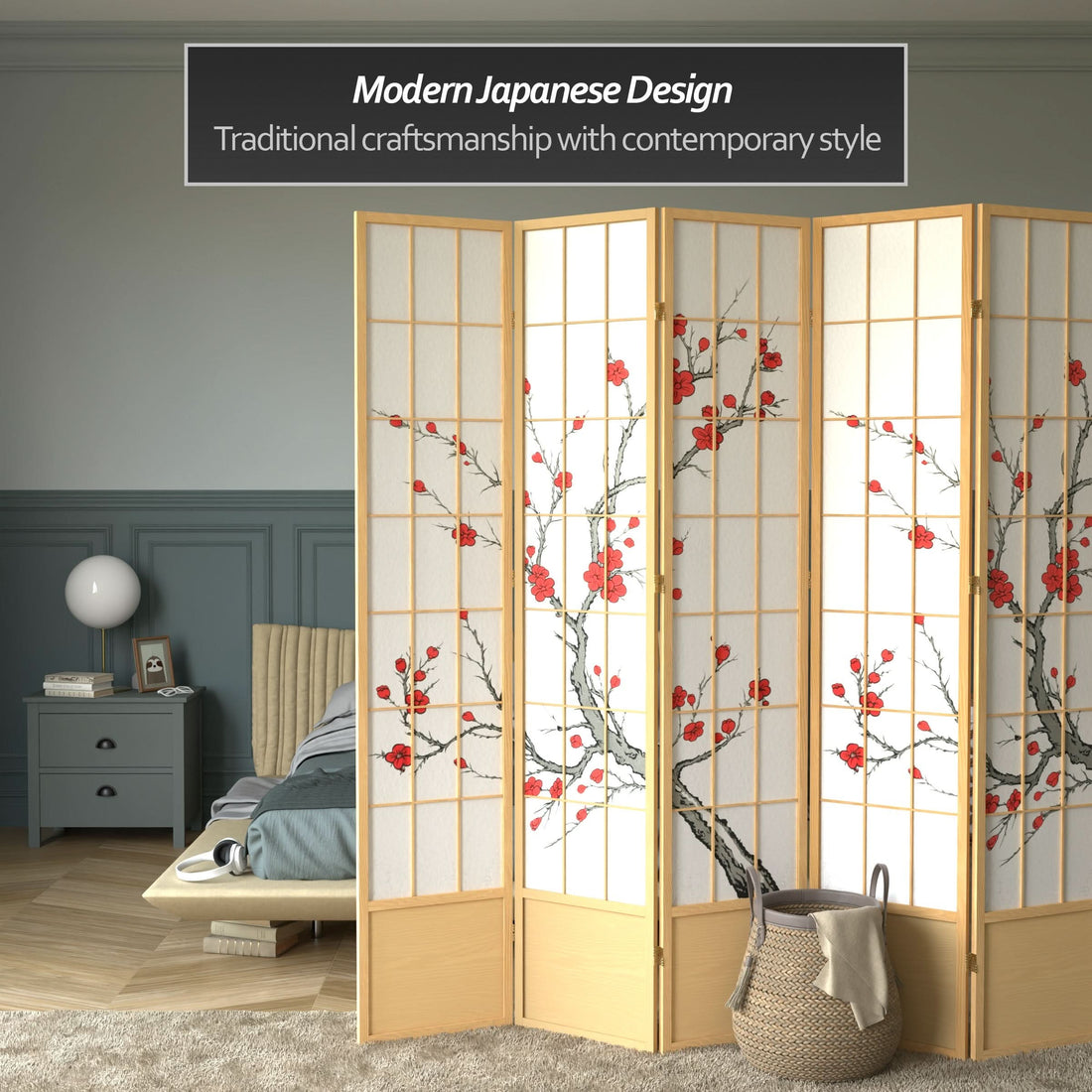 7 ft. Tall Cherry Blossom Shoji Screen