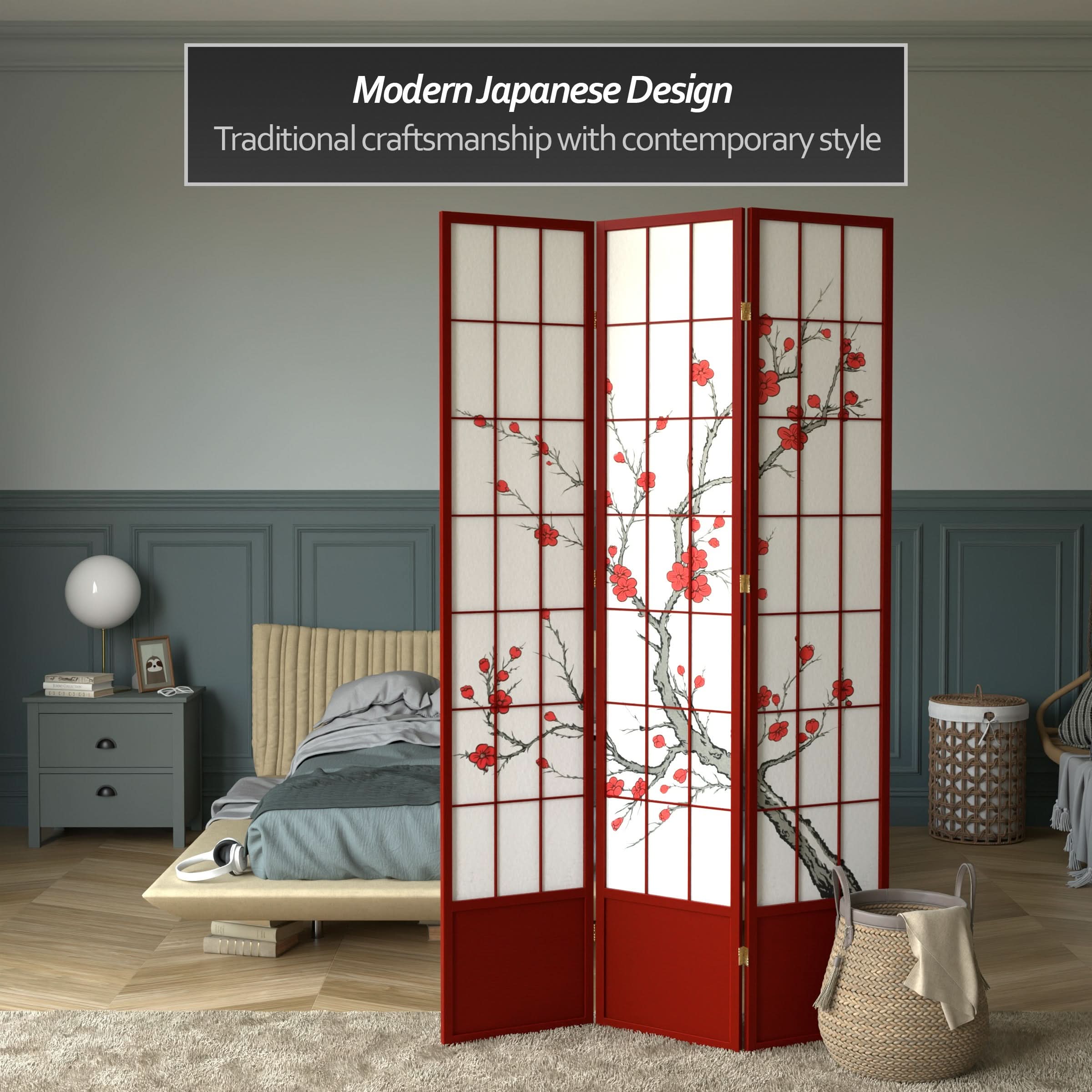 7 ft. Tall Cherry Blossom Shoji Screen