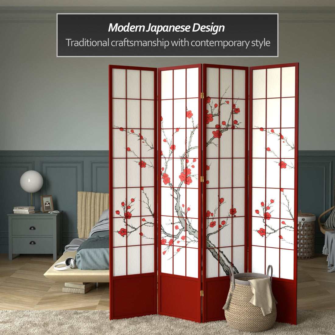 7 ft. Tall Cherry Blossom Shoji Screen