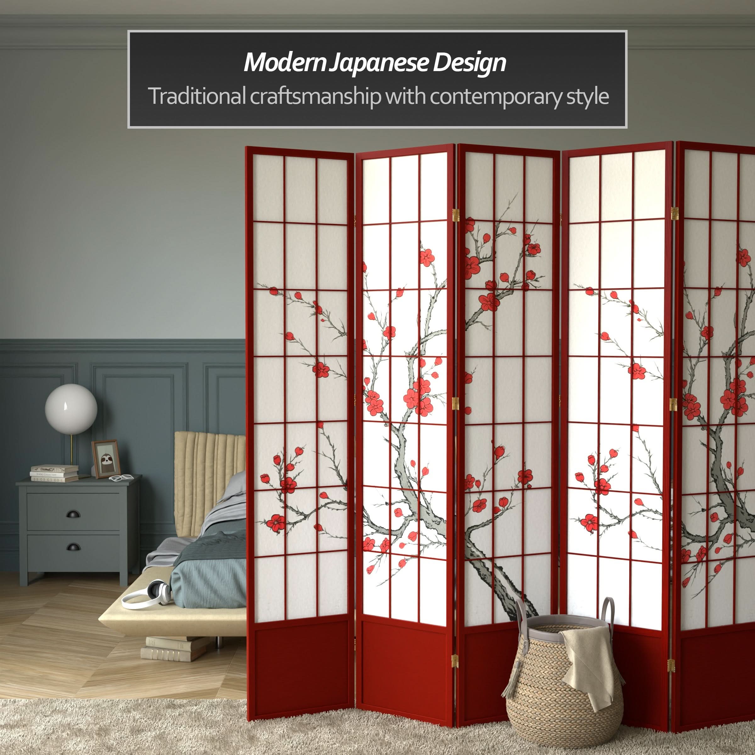 7 ft. Tall Cherry Blossom Shoji Screen