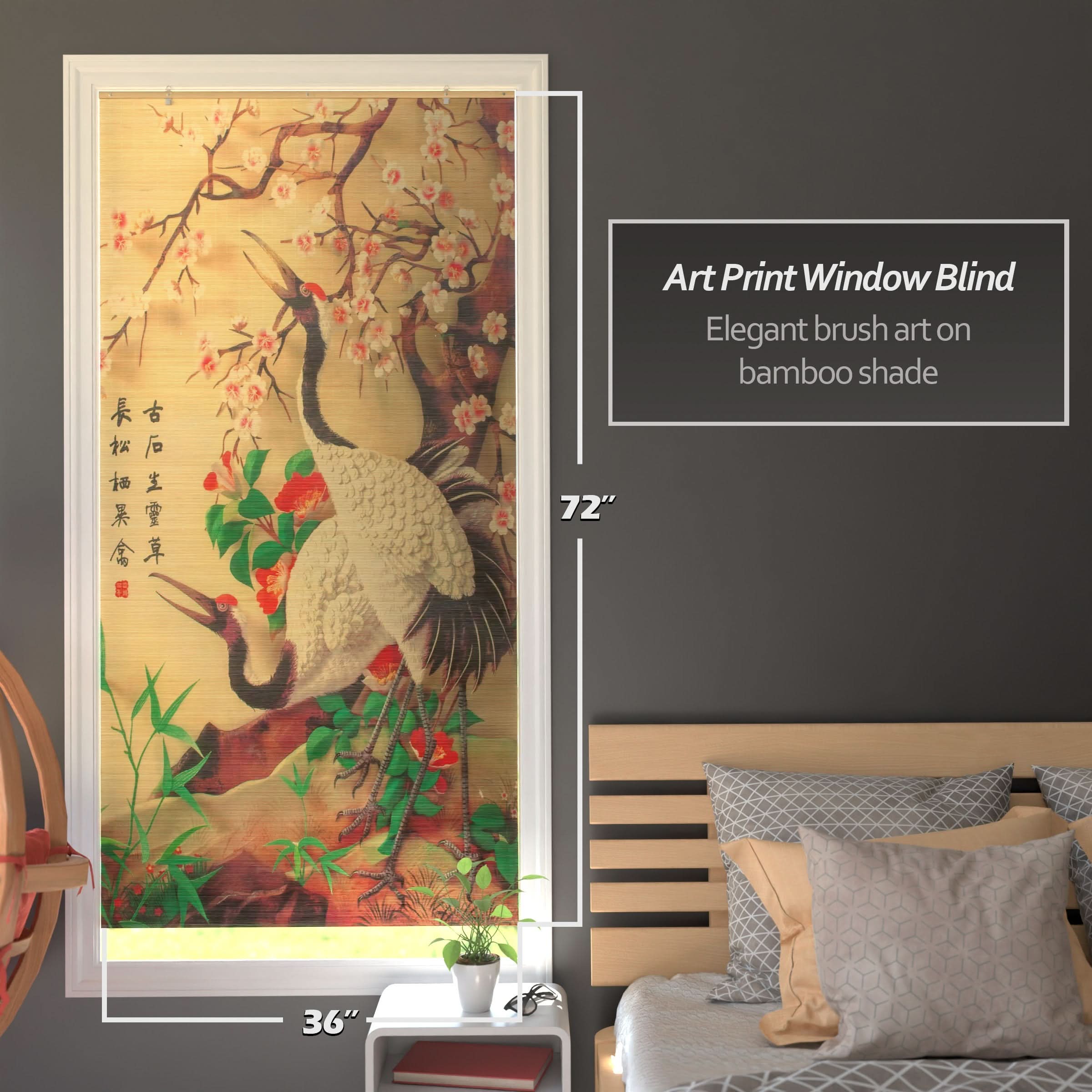 Red-Crowned Cranes Bamboo Window Shade Blind