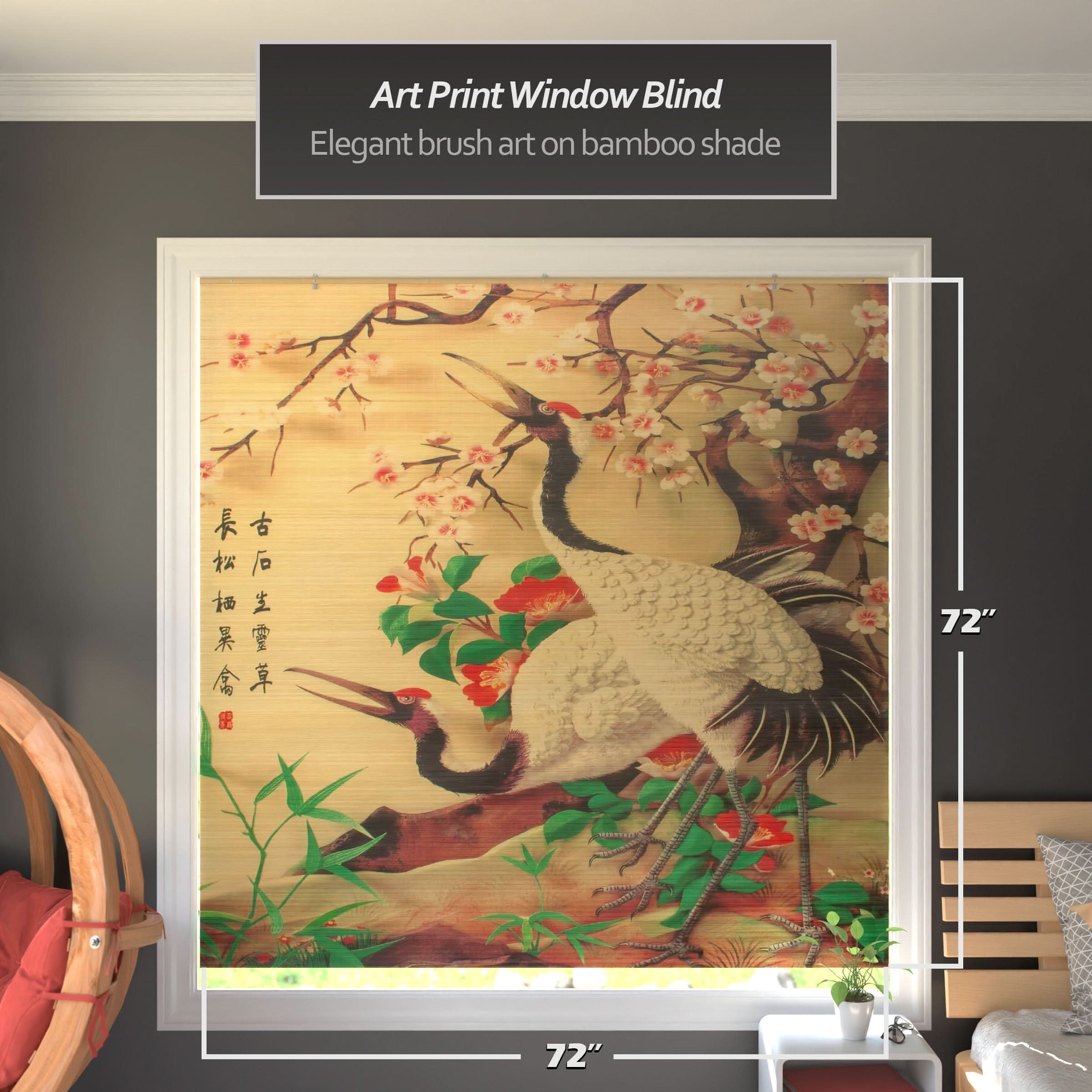 Red-Crowned Cranes Bamboo Window Shade Blind