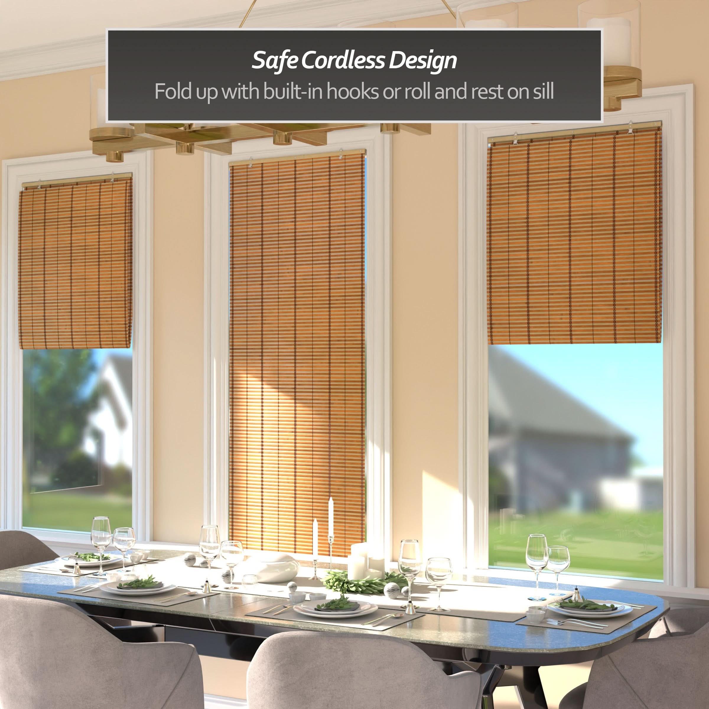 Two-Tone Honey Burnt Bamboo Cordless Window Shade