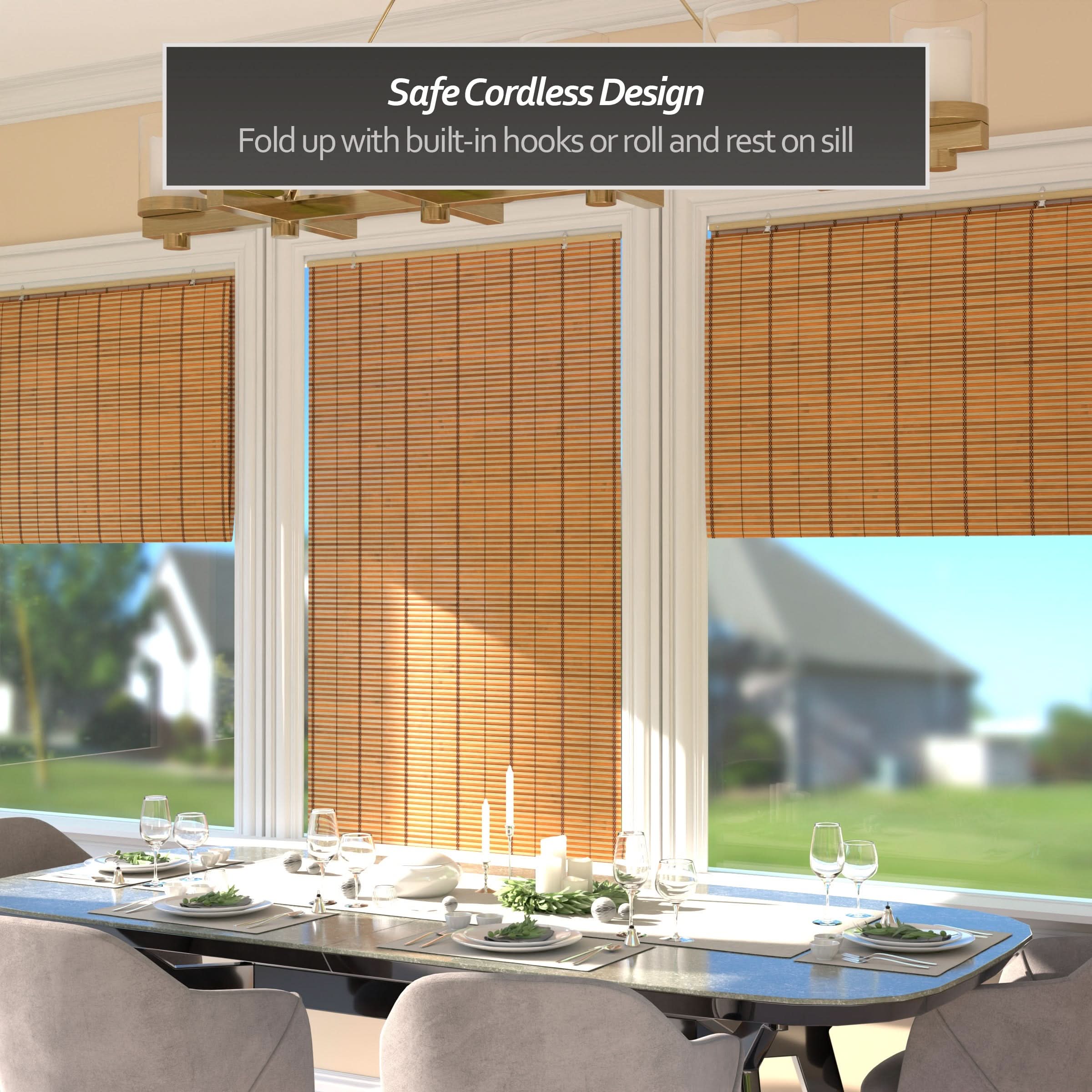 Two-Tone Honey Burnt Bamboo Cordless Window Shade