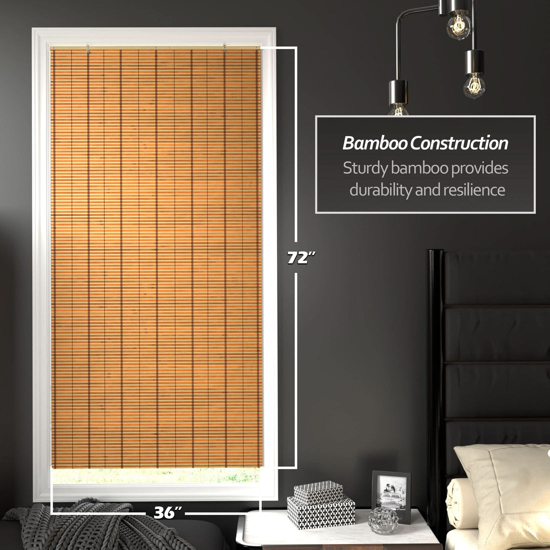 Two-Tone Honey Burnt Bamboo Cordless Window Shade