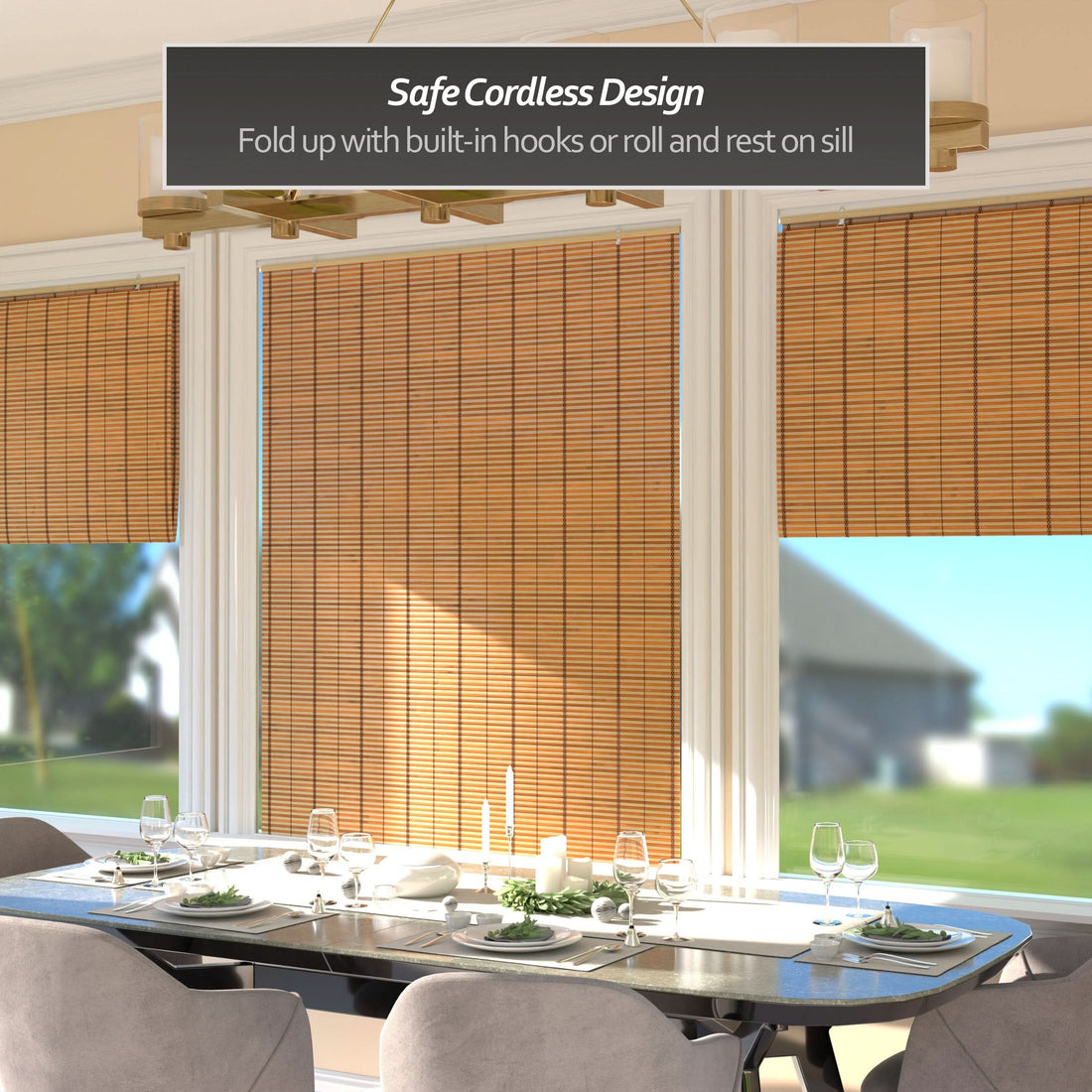 Two-Tone Honey Burnt Bamboo Cordless Window Shade