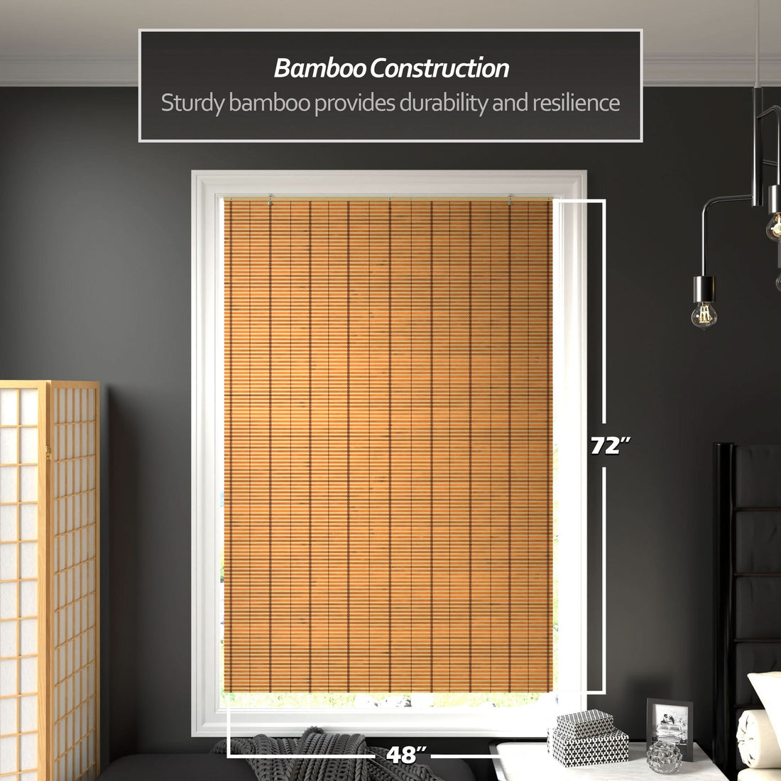 Two-Tone Honey Burnt Bamboo Cordless Window Shade