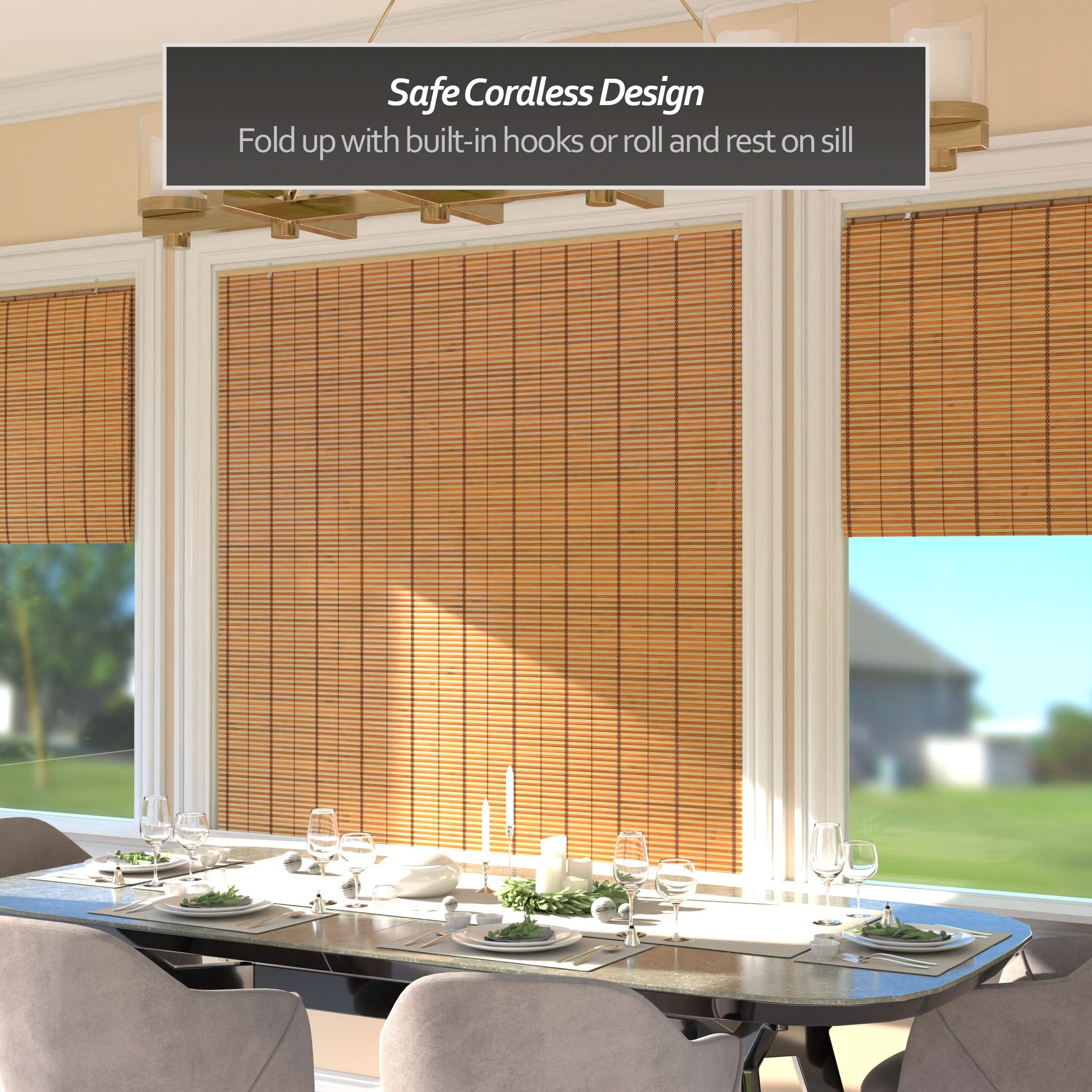 Two-Tone Honey Burnt Bamboo Cordless Window Shade