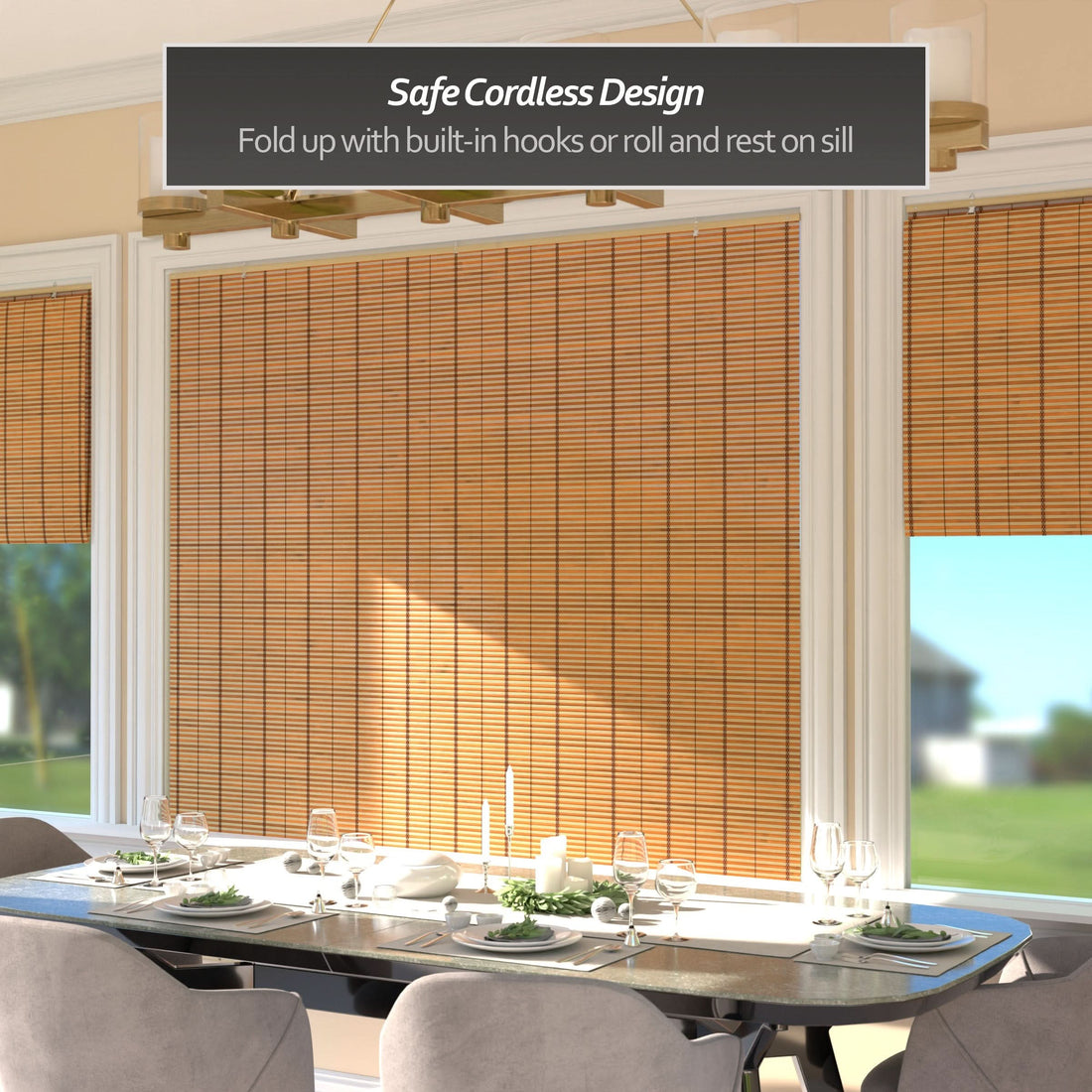 Two-Tone Honey Burnt Bamboo Cordless Window Shade