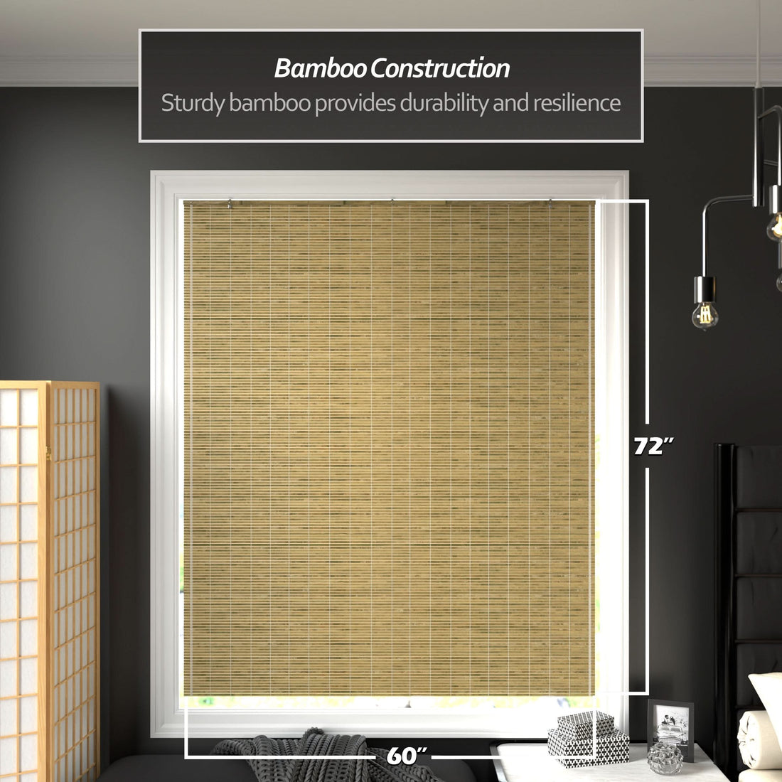 Natural Burnt Bamboo Cordless Window Shade