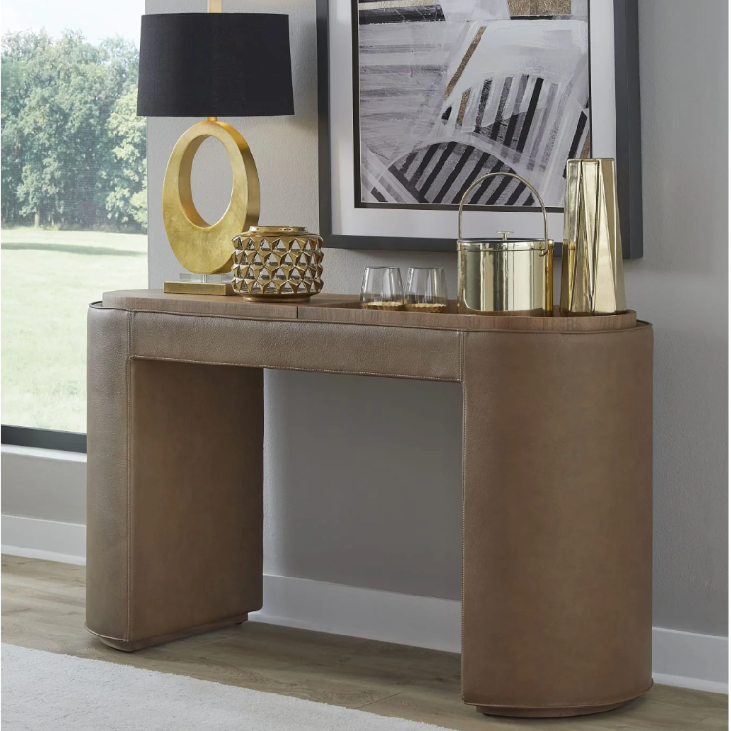 Yeal Leather Upholstered Storage Console Table