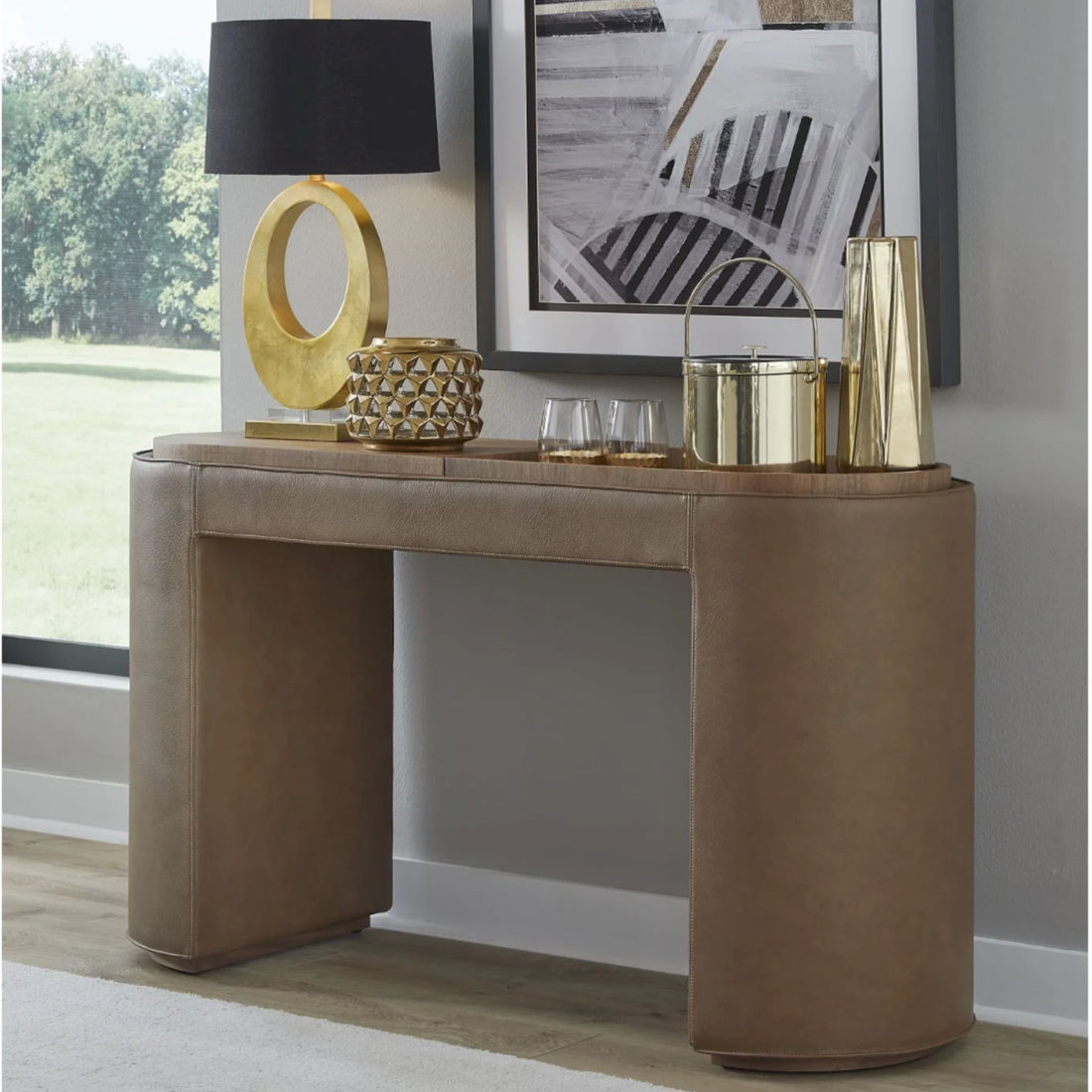 Yeal Leather Upholstered Storage Console Table