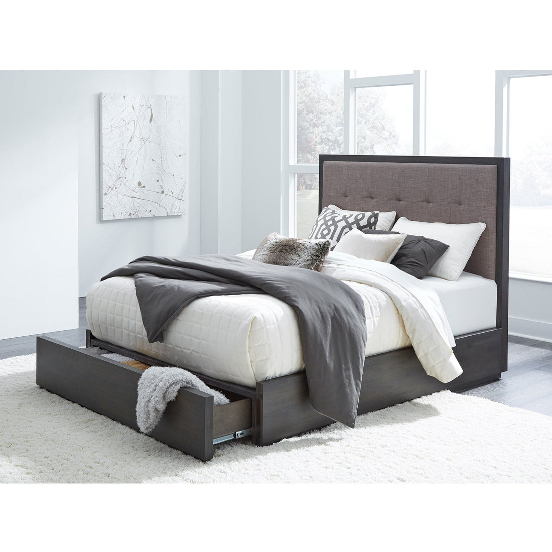 Oxford Upholstered Platform Storage Bed with Footboard Storage