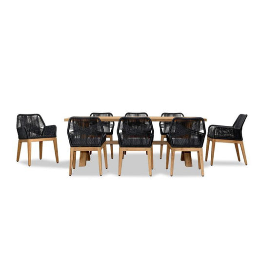Carl Fields 8 Seat Reclaimed Teak and Rope Dining Set