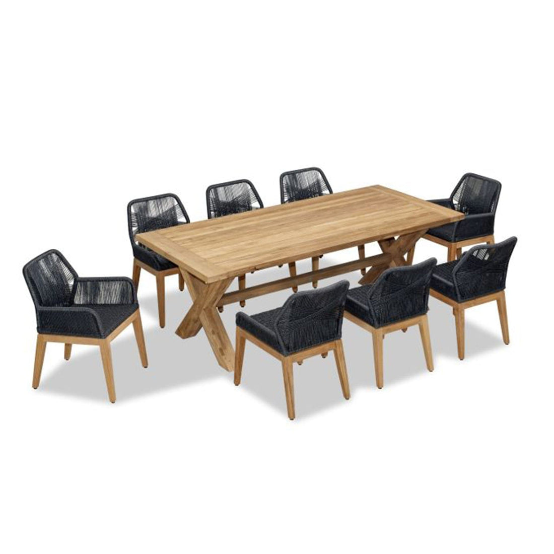 Carl Fields 8 Seat Reclaimed Teak and Rope Dining Set