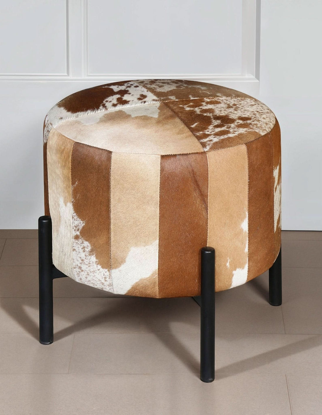 Charleston Brown Cowhide Stool - Home Trends & Design