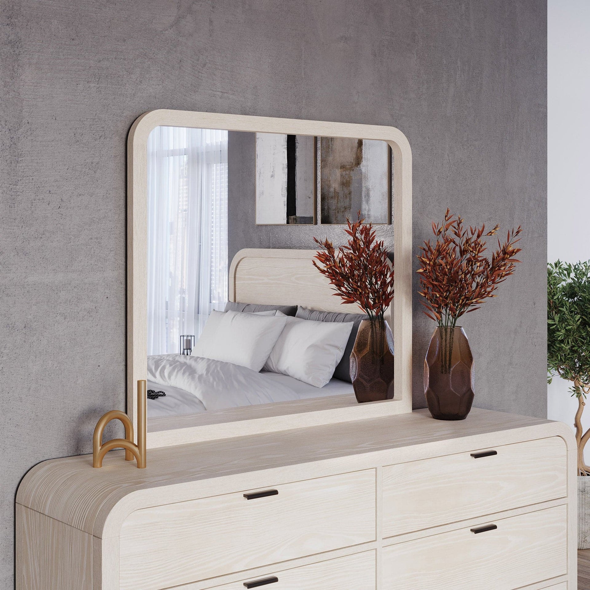 Modus Furniture Drake Beveled Glass Wall or Dresser Mirror in Sugar