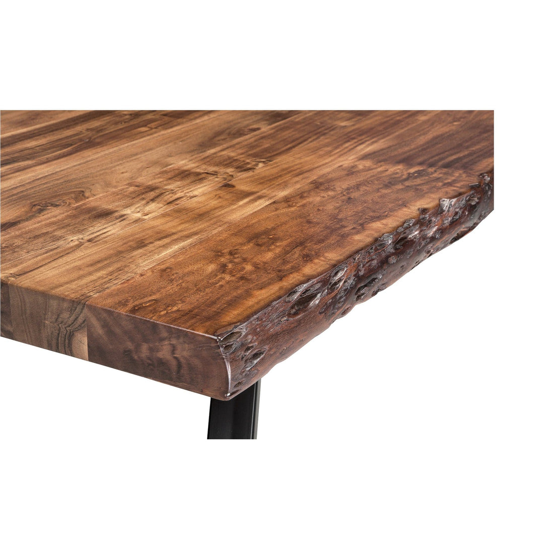 Reese Live Edge Solid Wood Metal Leg Dining Table in Natural Acacia