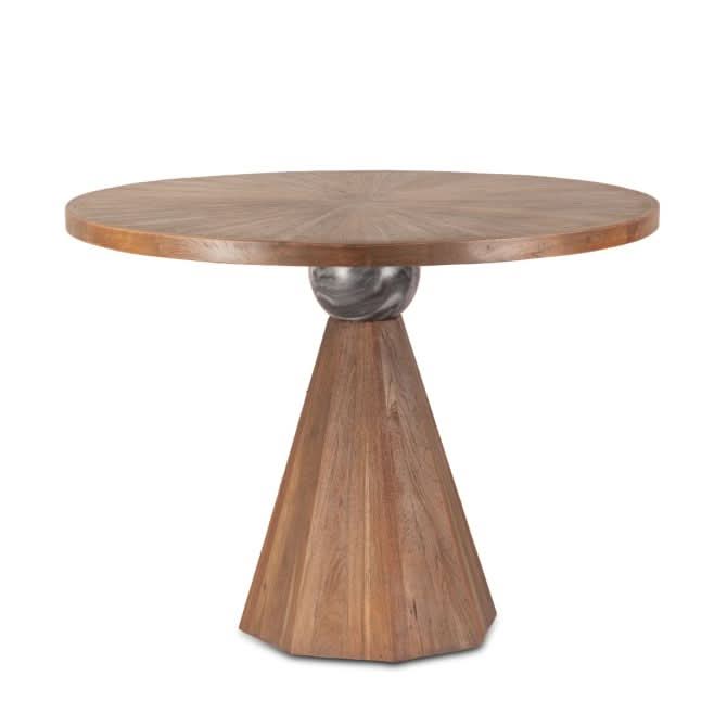 Rustic Revival Natural Teak Wood Gathering Table with Black Marble - Home Trends & Design