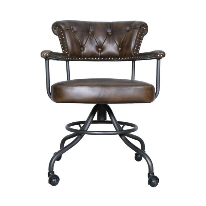 Brisbane Chesterfield Office Chair in Antique Whiskey Leather - Home Trends & Design