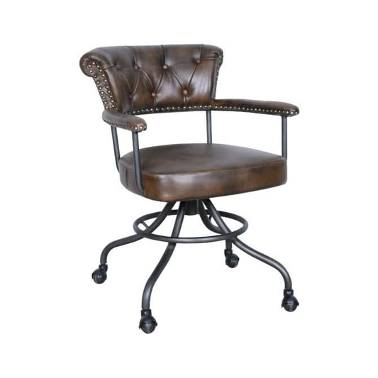 Brisbane Chesterfield Office Chair in Antique Whiskey Leather - Home Trends & Design