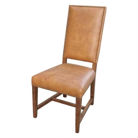Dani High Back Formal Dining Chair in Chestnut Leather - Home Trends & Design