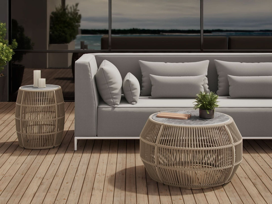 Rovel Outdoor Cocktail Table - lifestyle view