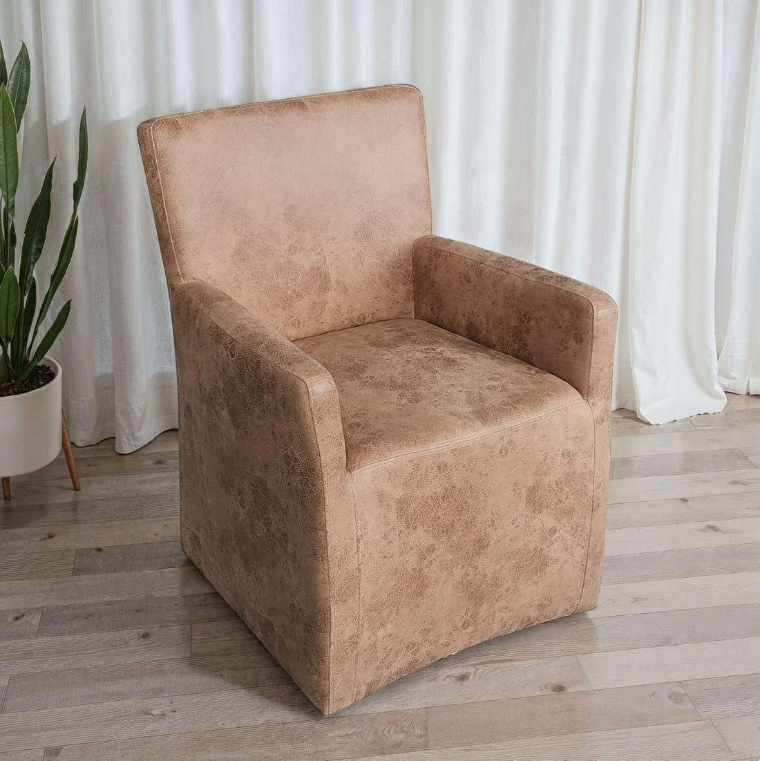 Lily Modern Rolling Arm Chair in Tan Leather - Home Trends & Design