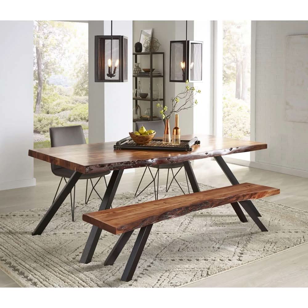 Reese Live Edge Solid Wood Metal Leg Dining Table in Natural Acacia