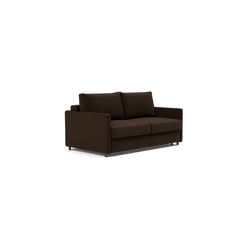 Neah Sofa Bed with Slim Arms in Size Queen with Fabric Color of Taura Chocco - 358