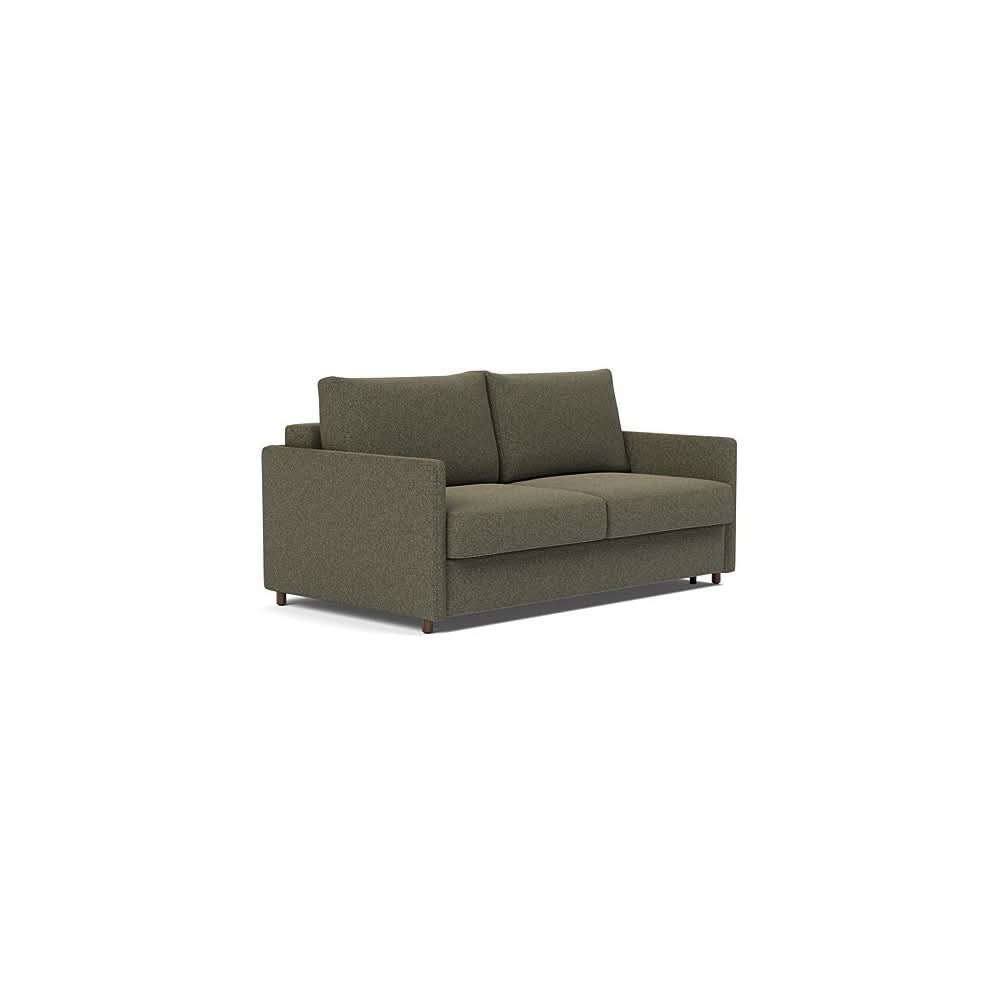 Neah Sofa Bed with Slim Arms in Size Queen with Fabric Color of Boucle Forest Green - 535