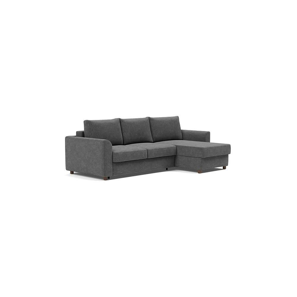 Neah Sofa Bed w/Lounger with Curved Arms in Size Full with Fabric Color of Taura Deep Grey - 350