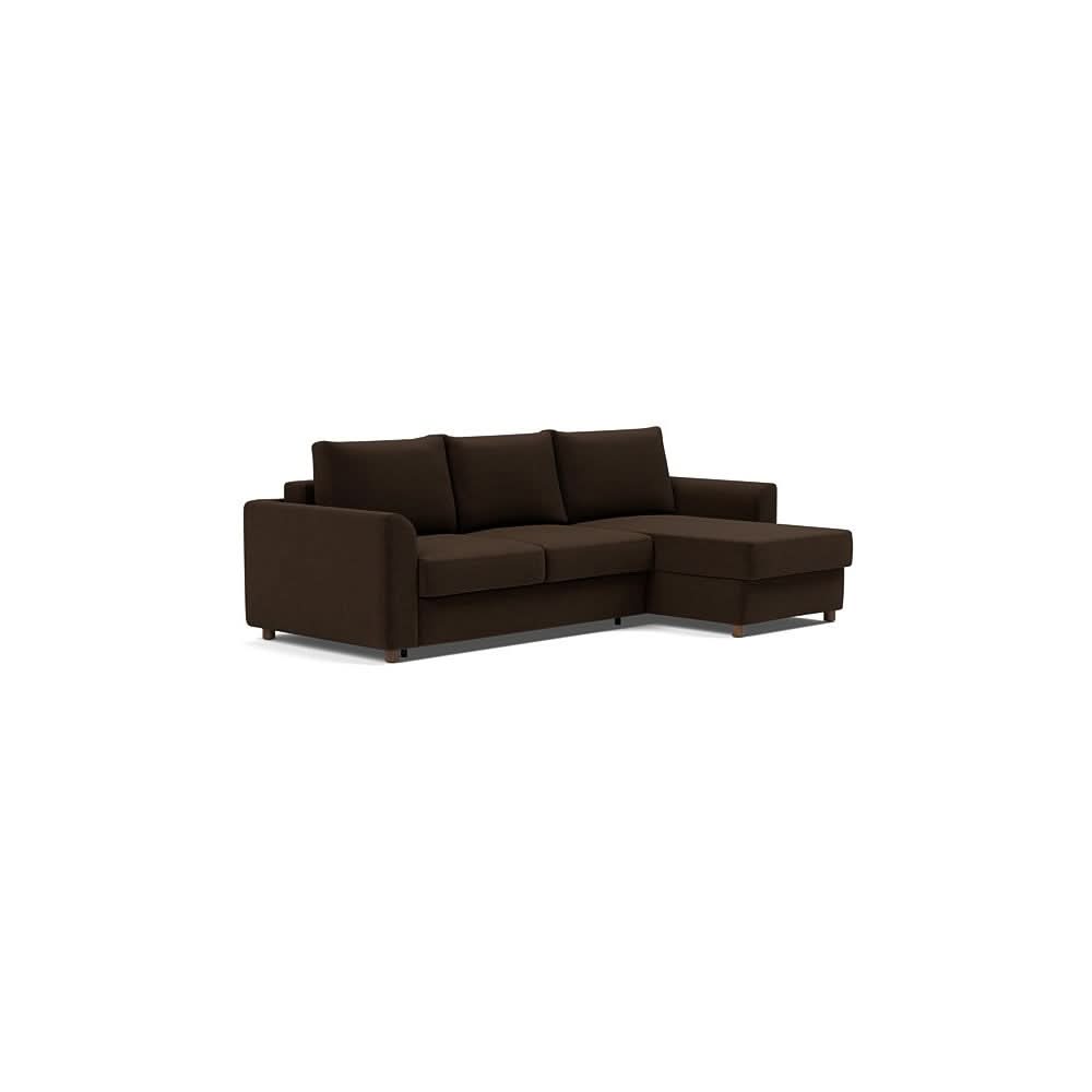 Neah Sofa Bed w/Lounger with Curved Arms in Size Full with Fabric Color of Taura Chocco - 358