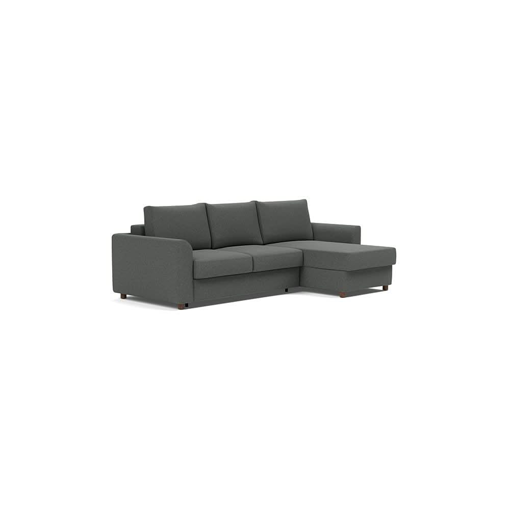 Neah Sofa Bed w/Lounger with Curved Arms in Size Full with Fabric Color of Boucle Charcoal - 529