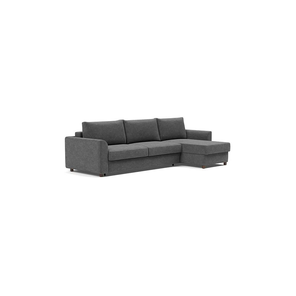 Neah Sofa Bed w/Lounger with Curved Arms in Size King with Fabric Color of Taura Deep Grey - 350