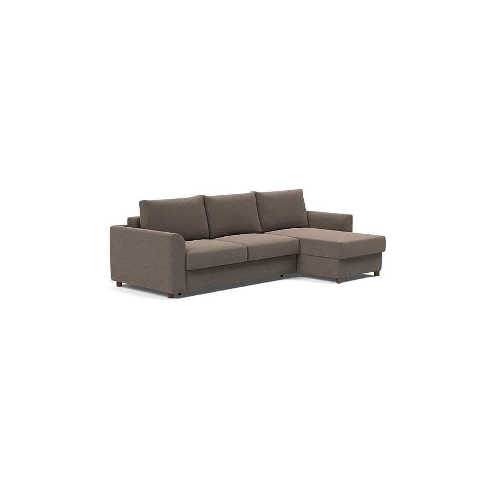 Neah Sofa Bed w/Lounger with Curved Arms in Size Queen with Fabric Color of Boucle Taupe - 530