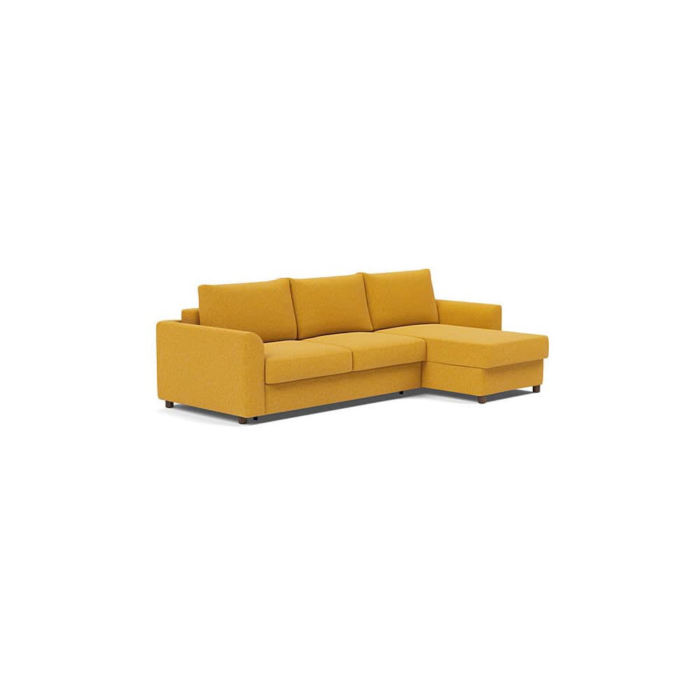 Neah Sofa Bed w/Lounger with Curved Arms in Size Queen with Fabric Color of Boucle Ochre - 536
