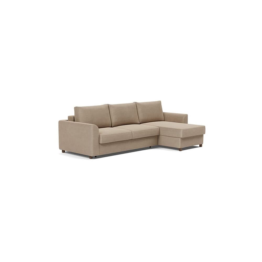 Neah Sofa Bed w/Lounger with Curved Arms in Size Queen with Fabric Color of Phobos Mocha - 587