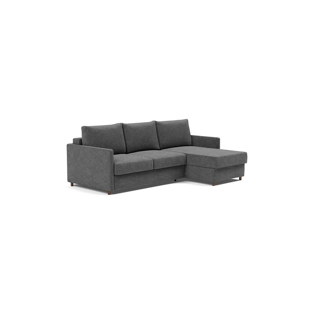 Neah Sofa Bed w/Lounger with Slim Arms in Size Full with Fabric Color of Taura Deep Grey - 350
