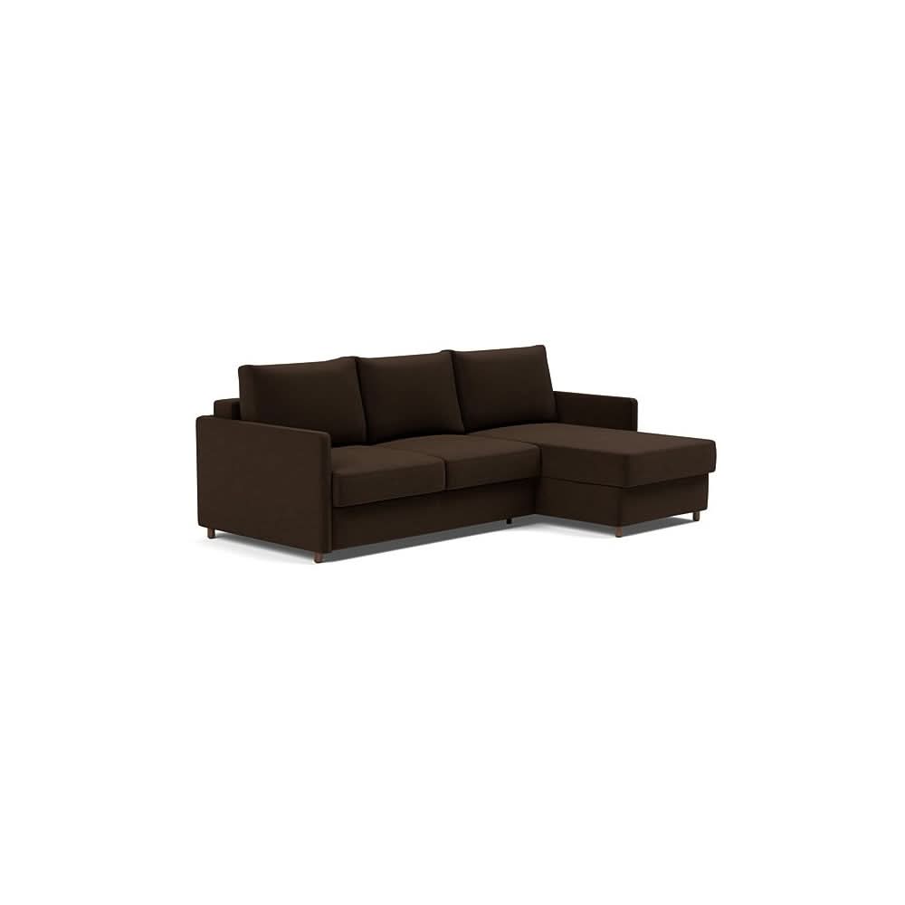 Neah Sofa Bed w/Lounger with Slim Arms in Size Full with Fabric Color of Taura Chocco - 358