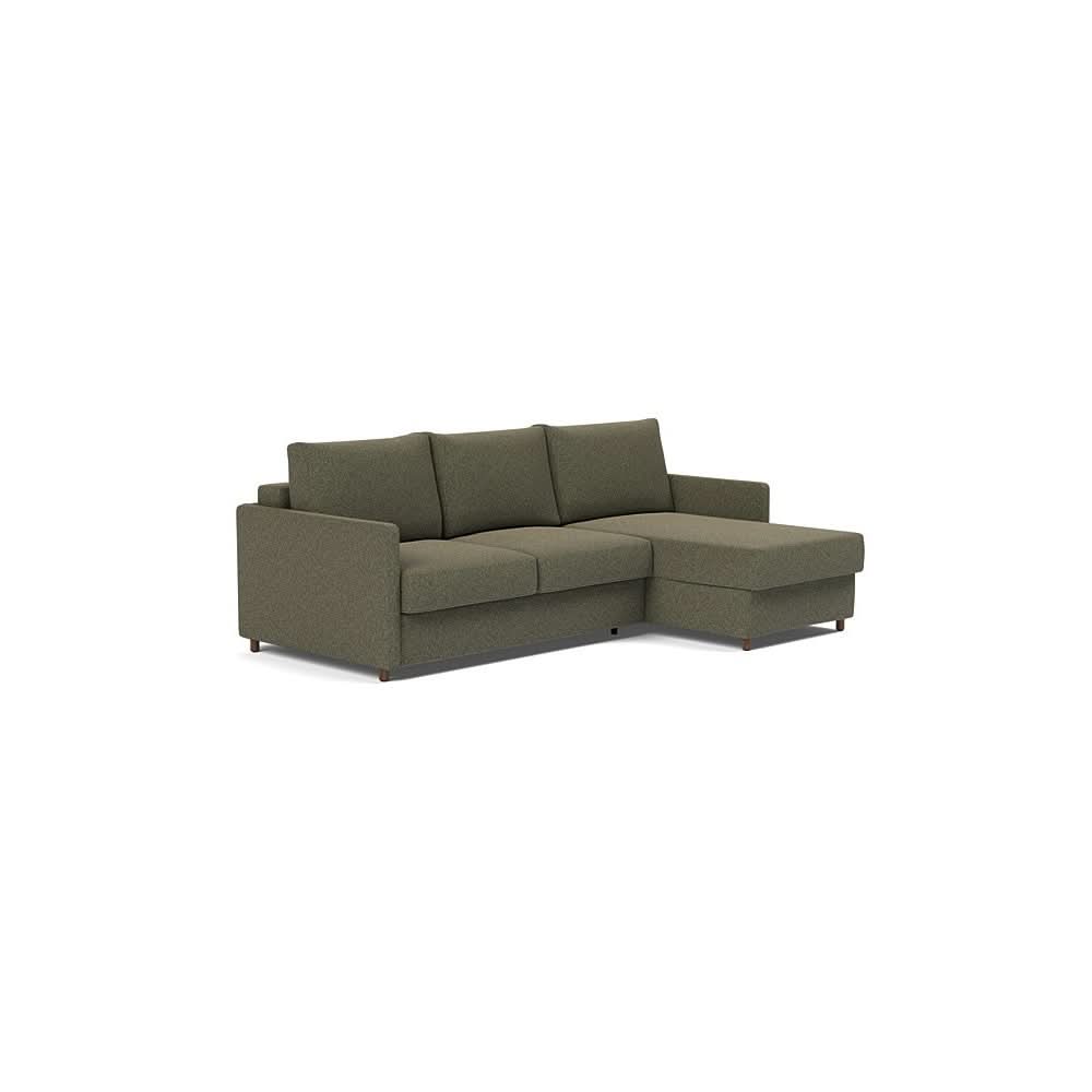 Neah Sofa Bed w/Lounger with Slim Arms in Size Full with Fabric Color of Boucle Forest Green - 535