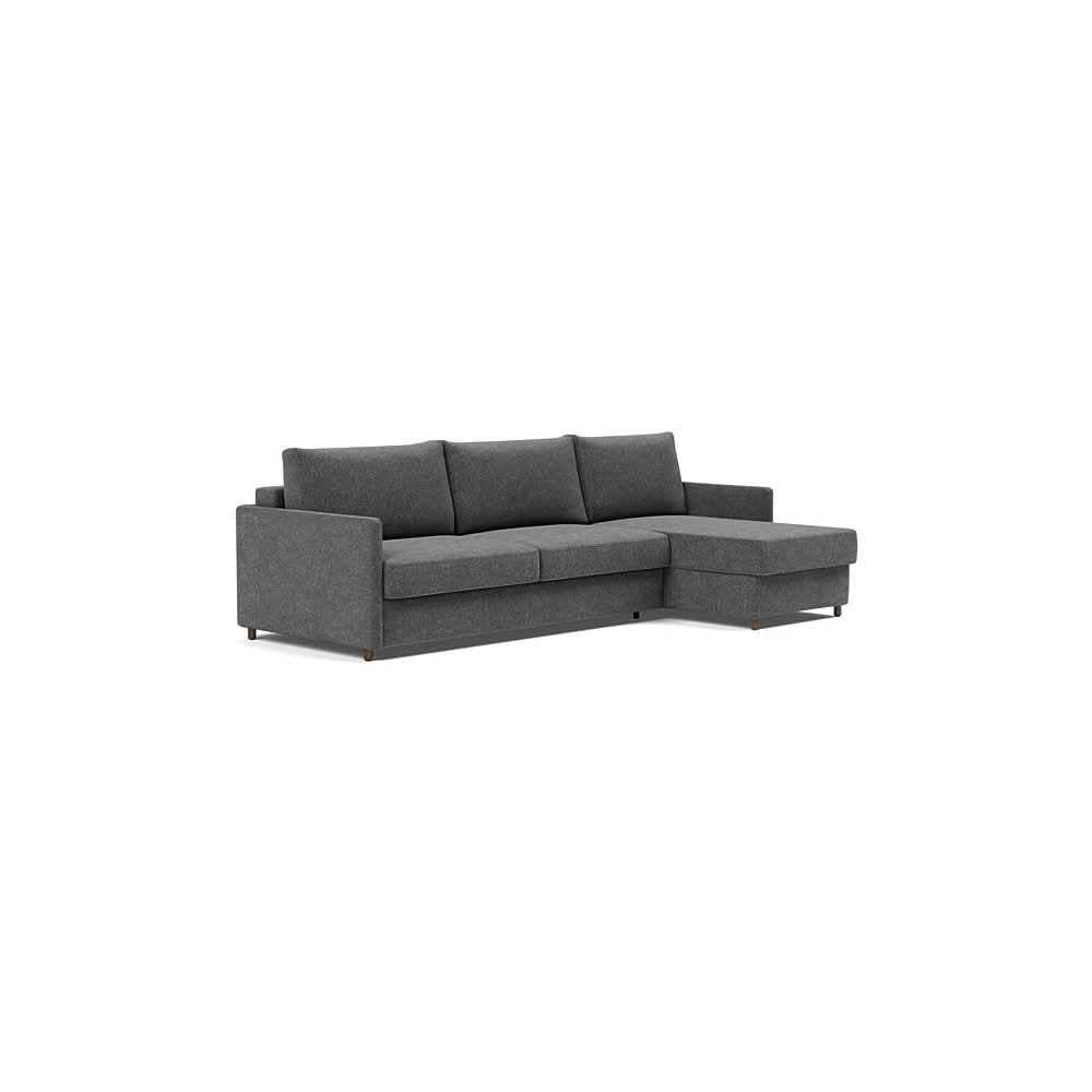 Neah Sofa Bed w/Lounger with Slim Arms in Size King with Fabric Color of Taura Deep Grey - 350