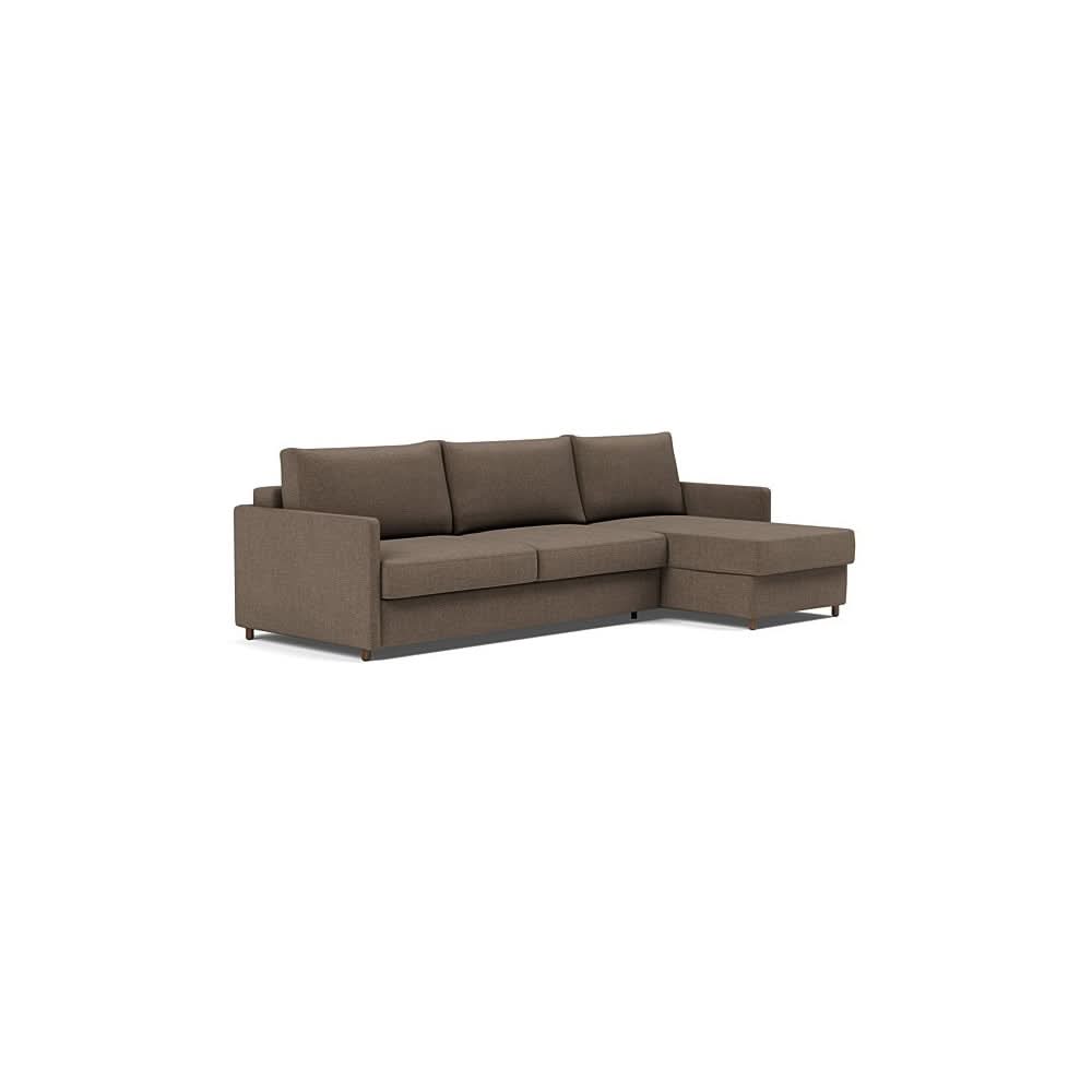 Neah Sofa Bed w/Lounger with Slim Arms in Size King with Fabric Color of Esina Cedar Brown - 411