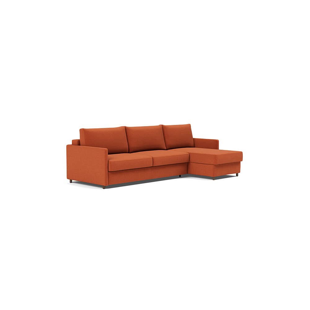 Neah Sofa Bed w/Lounger with Slim Arms in Size King with Fabric Color of Esina Rust Orange - 412