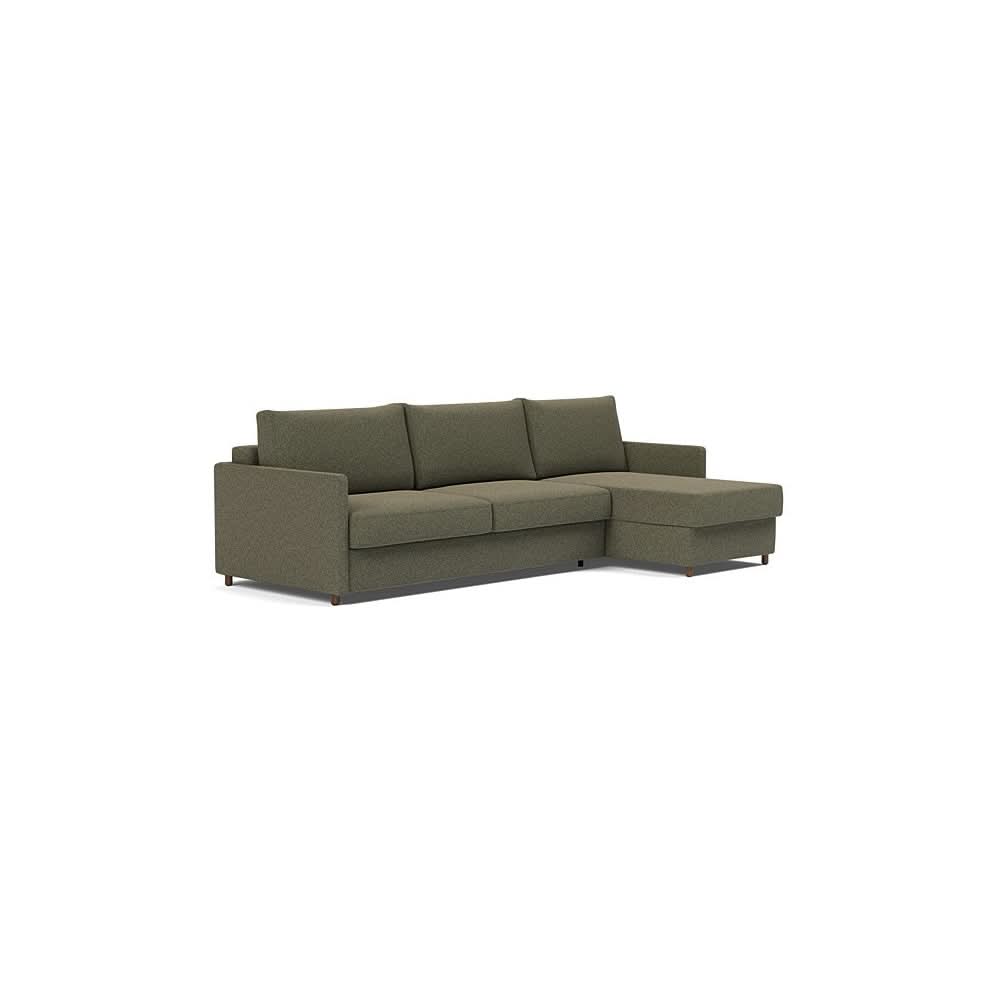 Neah Sofa Bed w/Lounger with Slim Arms in Size King with Fabric Color of Boucle Forest Green - 535